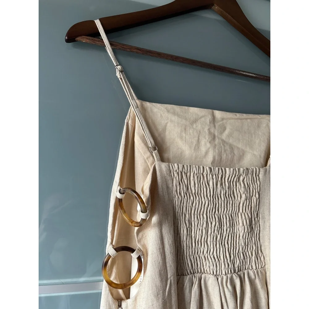 Anthropologie side cut out Cream Mini Dress with Spaghetti Straps